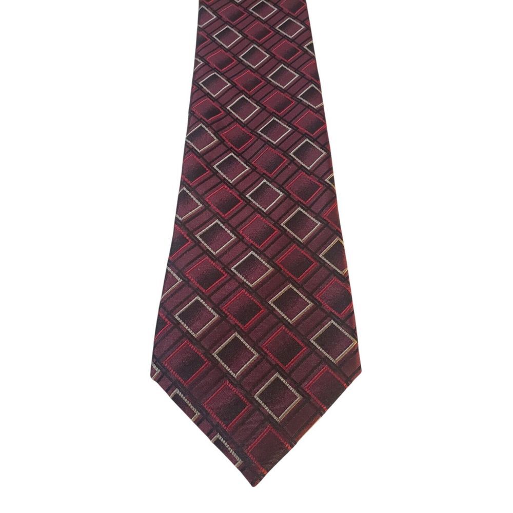 Dockers Mens Tie Necktie Designer Red Black Tan Geometric Stain Resistant Casual
